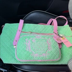 Juicy Couture Quilted Weekender Tote in Green and Pink